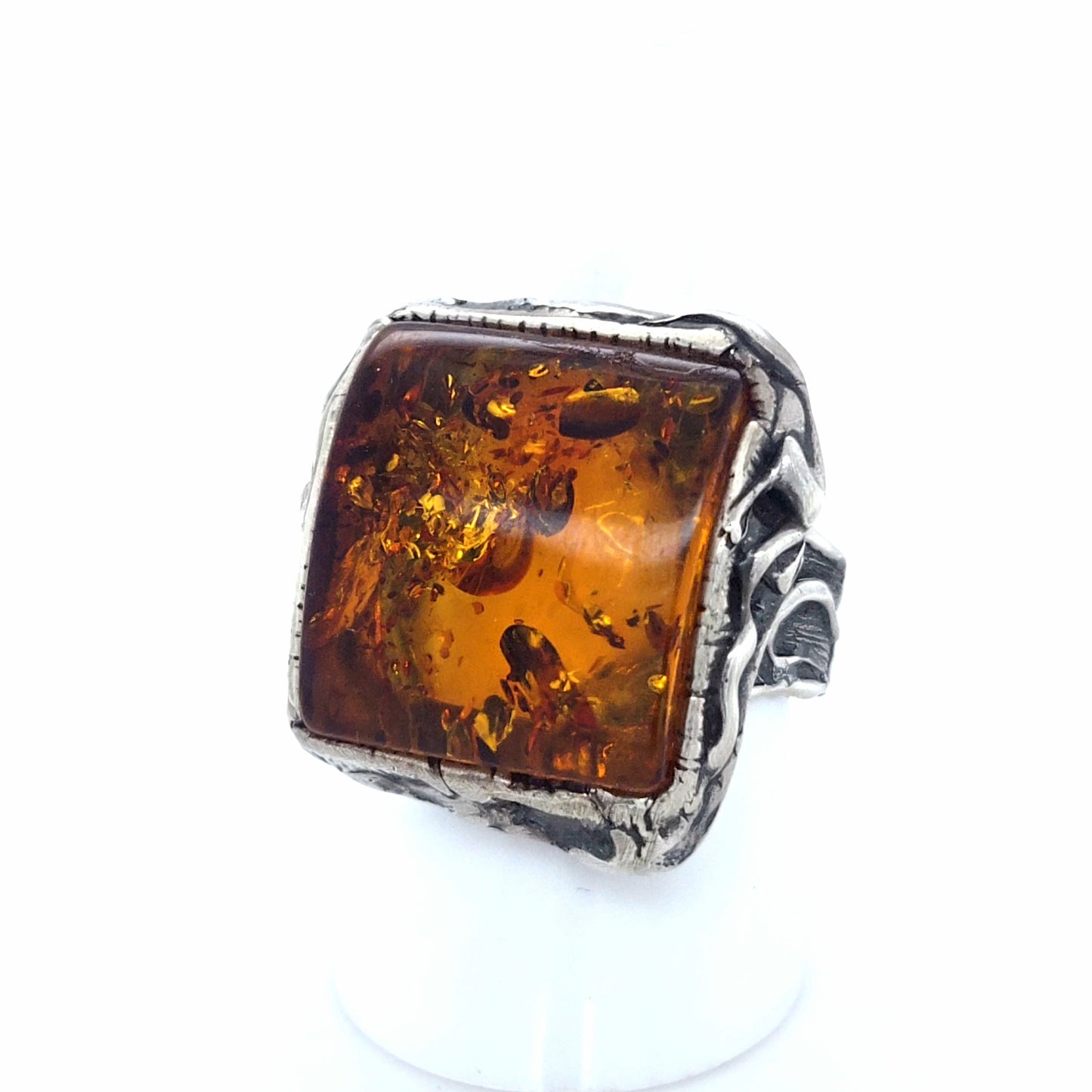 Antiker Bernsteinring im Vintage-Stil – 925 Silber Verstellbar Orange