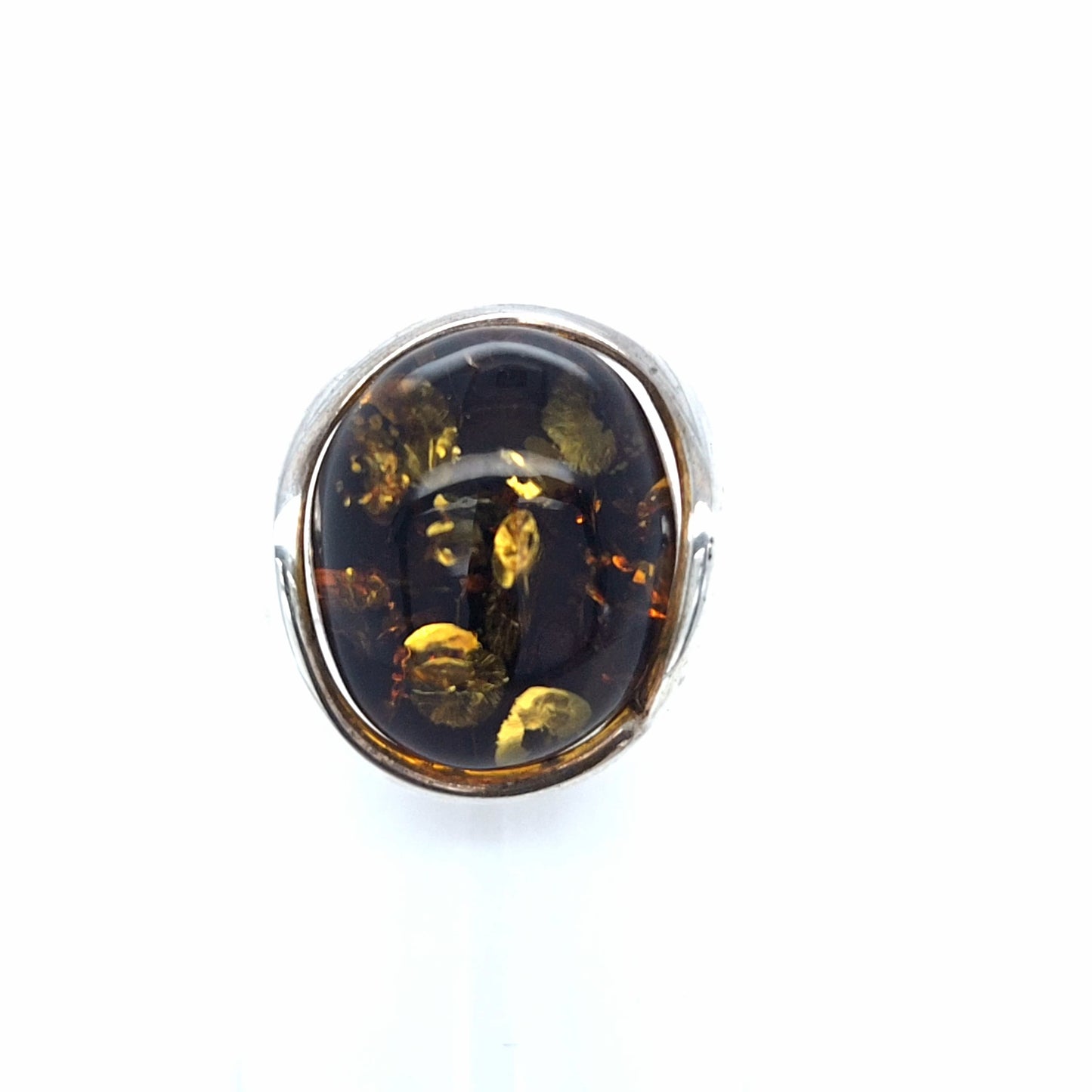 Einstellbarer Ring aus 925er Silber mit Seltenem Ostsee-Bernstein Grün