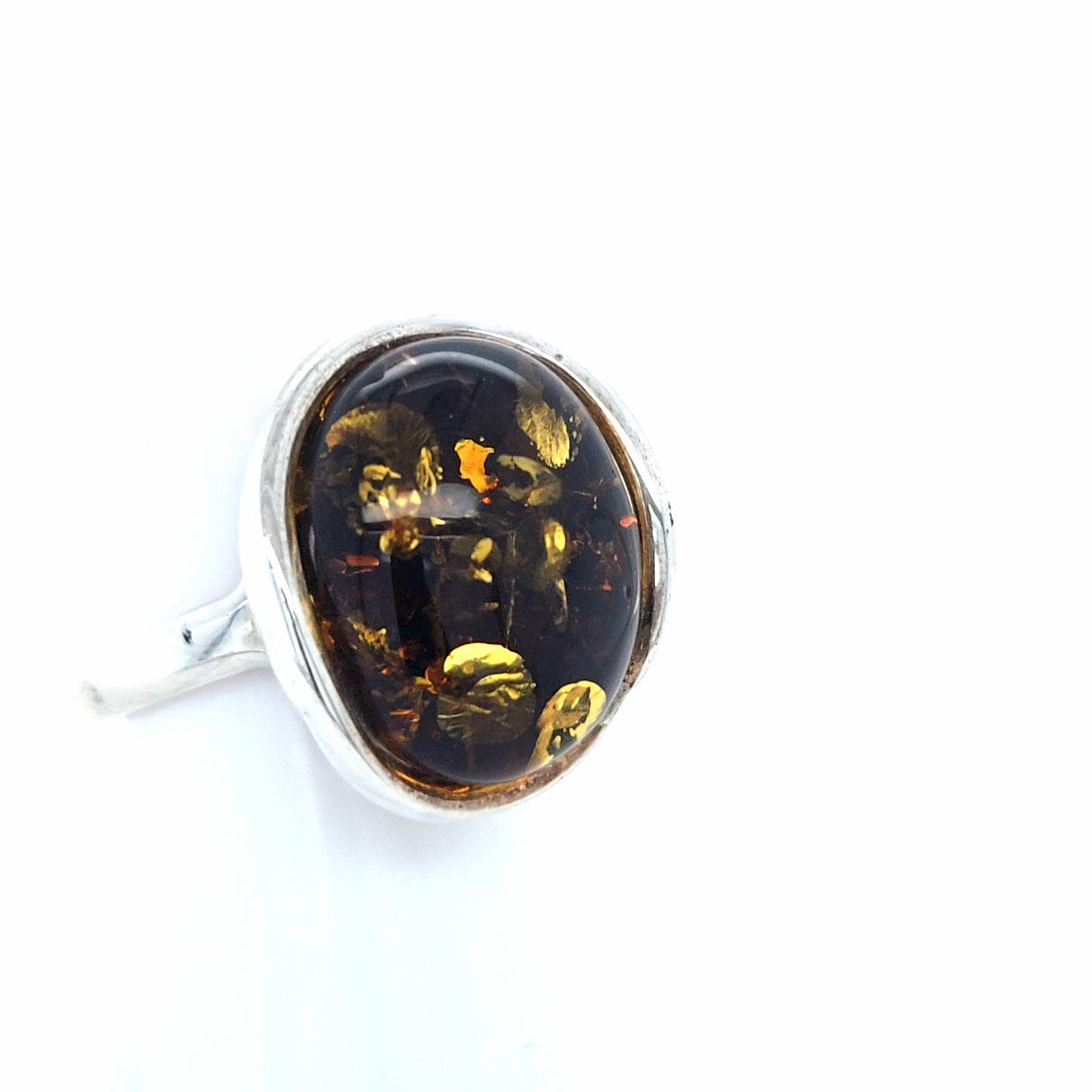 Einstellbarer Ring aus 925er Silber mit Seltenem Ostsee-Bernstein Grün
