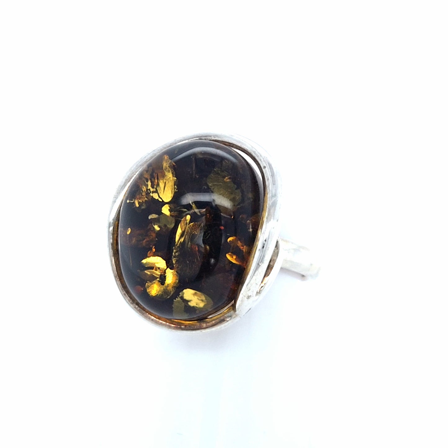 Einstellbarer Ring aus 925er Silber mit Seltenem Ostsee-Bernstein Grün