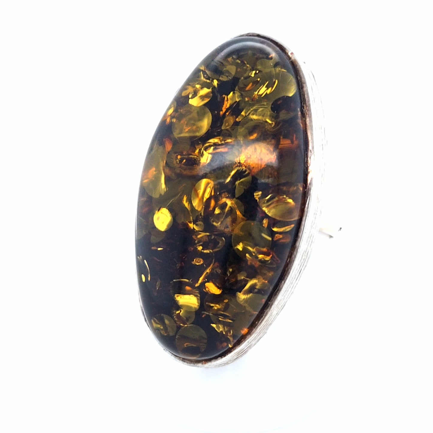 Einstellbarer Ring aus 925er Silber mit Seltenem Ostsee-Bernstein Grün