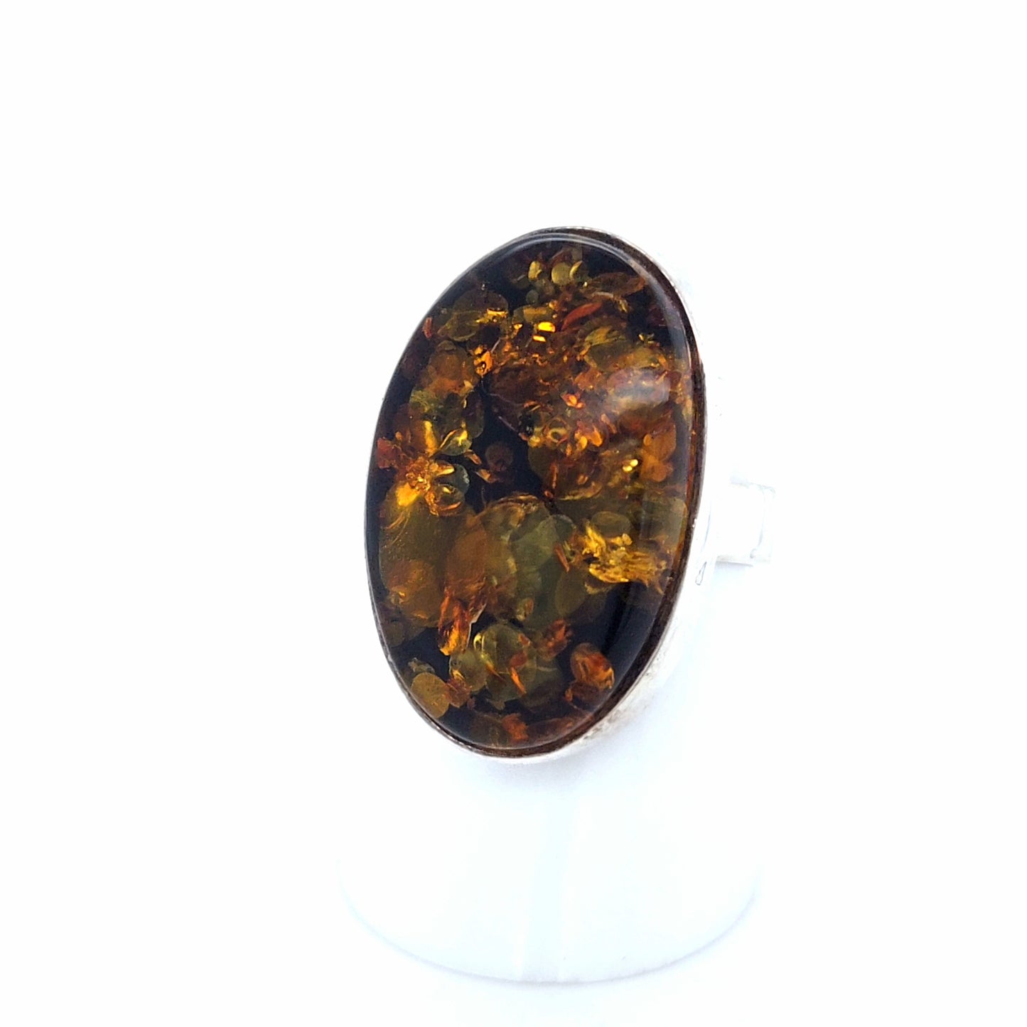 Eleganter Ring aus 925er Silber mit Seltenem Ostsee-Bernstein Grün