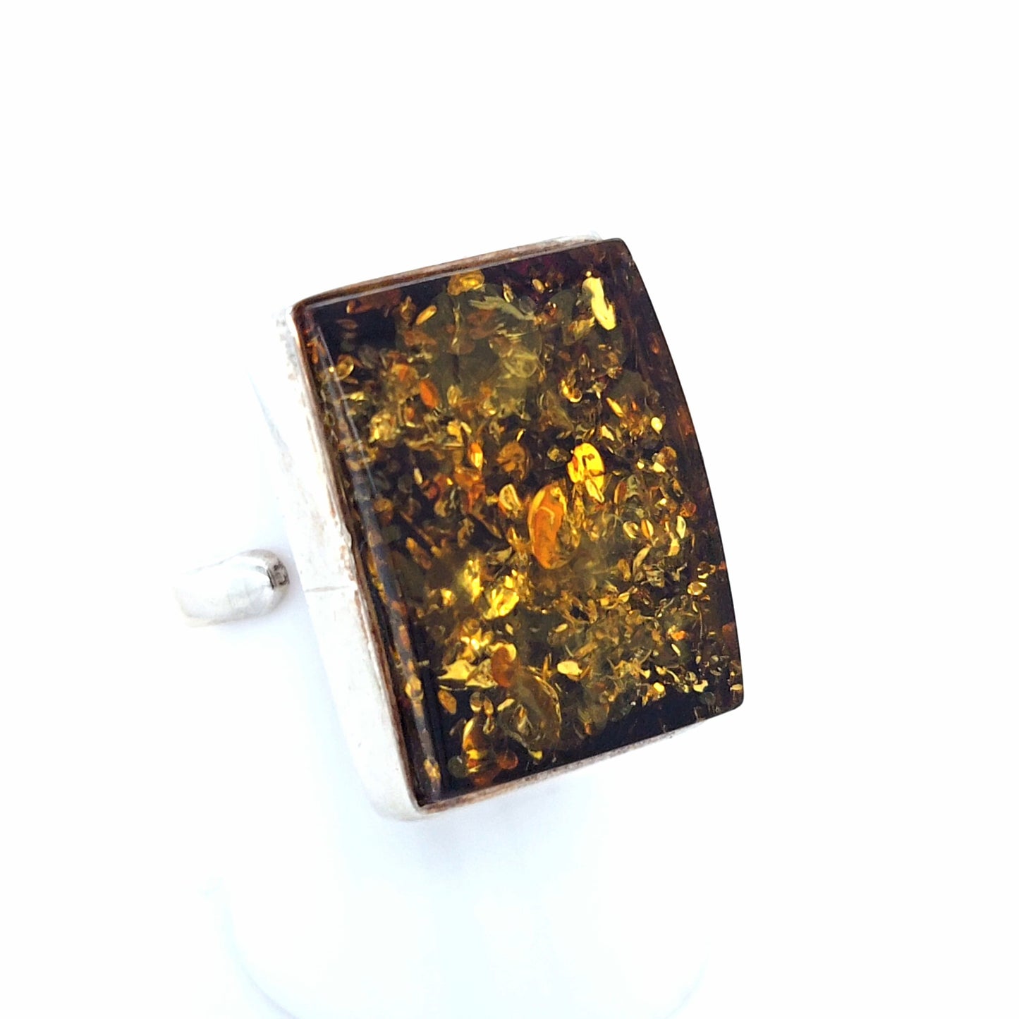 Einstellbarer Ring aus 925er Silber mit Seltenem Ostsee-Bernstein Grün