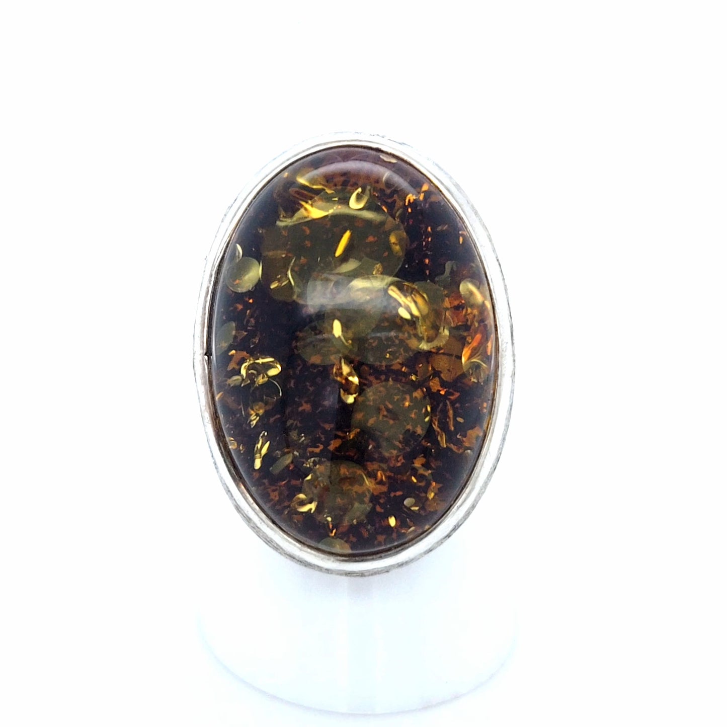 Einstellbarer Ring aus 925er Silber mit Seltenem Ostsee-Bernstein Grün
