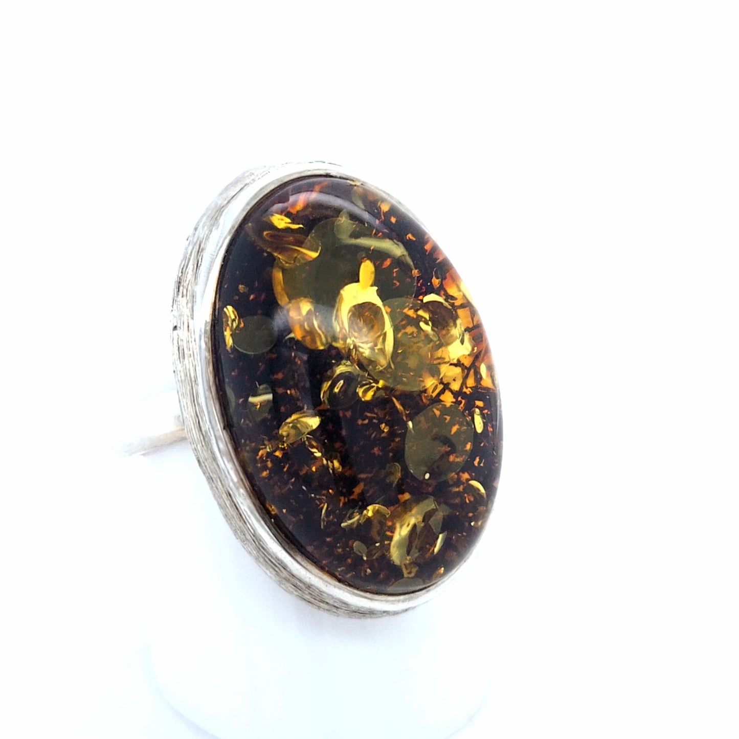 Einstellbarer Ring aus 925er Silber mit Seltenem Ostsee-Bernstein Grün