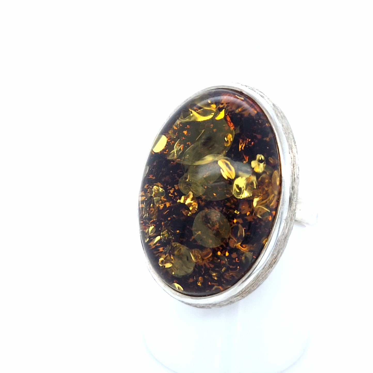 Einstellbarer Ring aus 925er Silber mit Seltenem Ostsee-Bernstein Grün