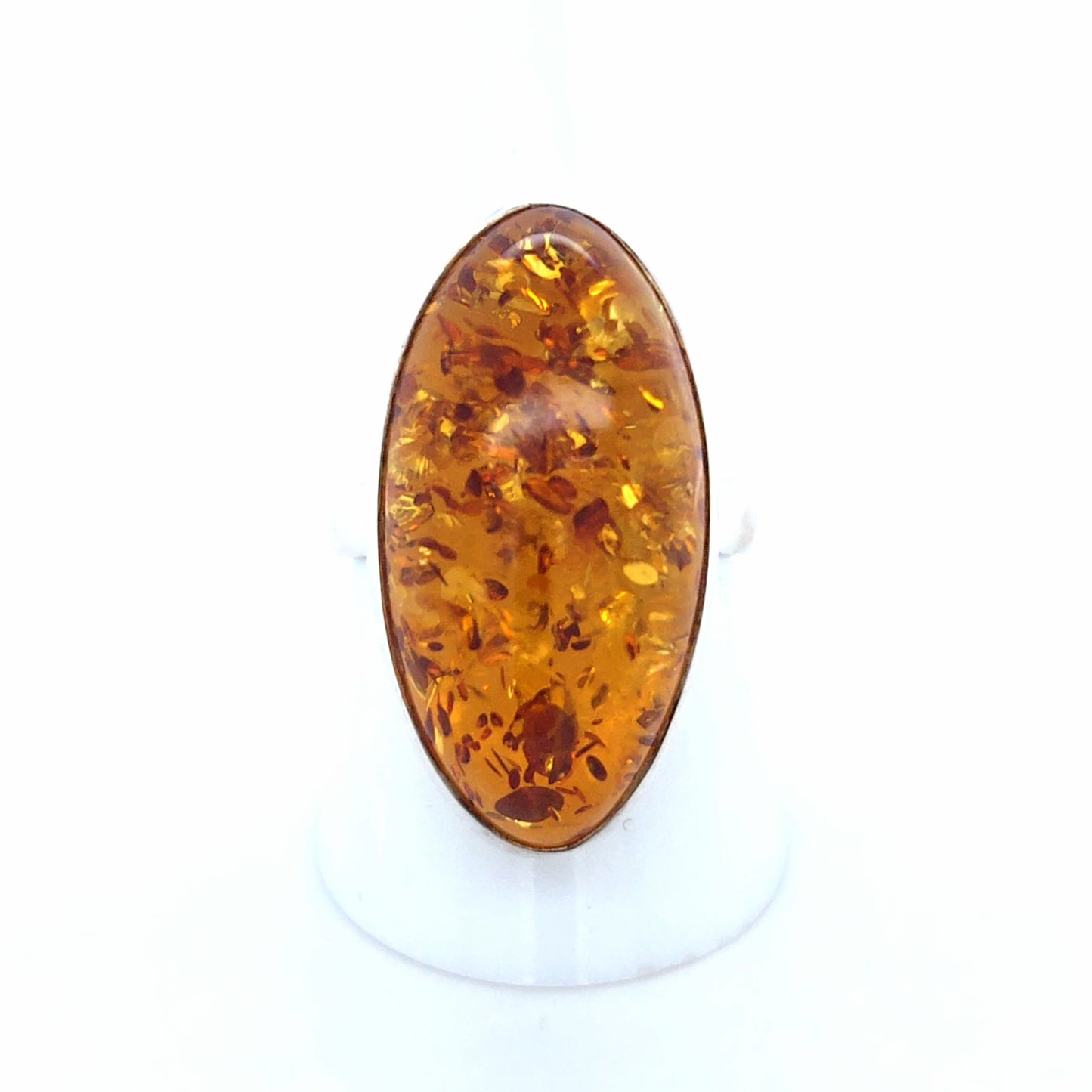 Eleganter Ring aus 925er Silber mit Ostsee-Bernstein in Cognac/Orange