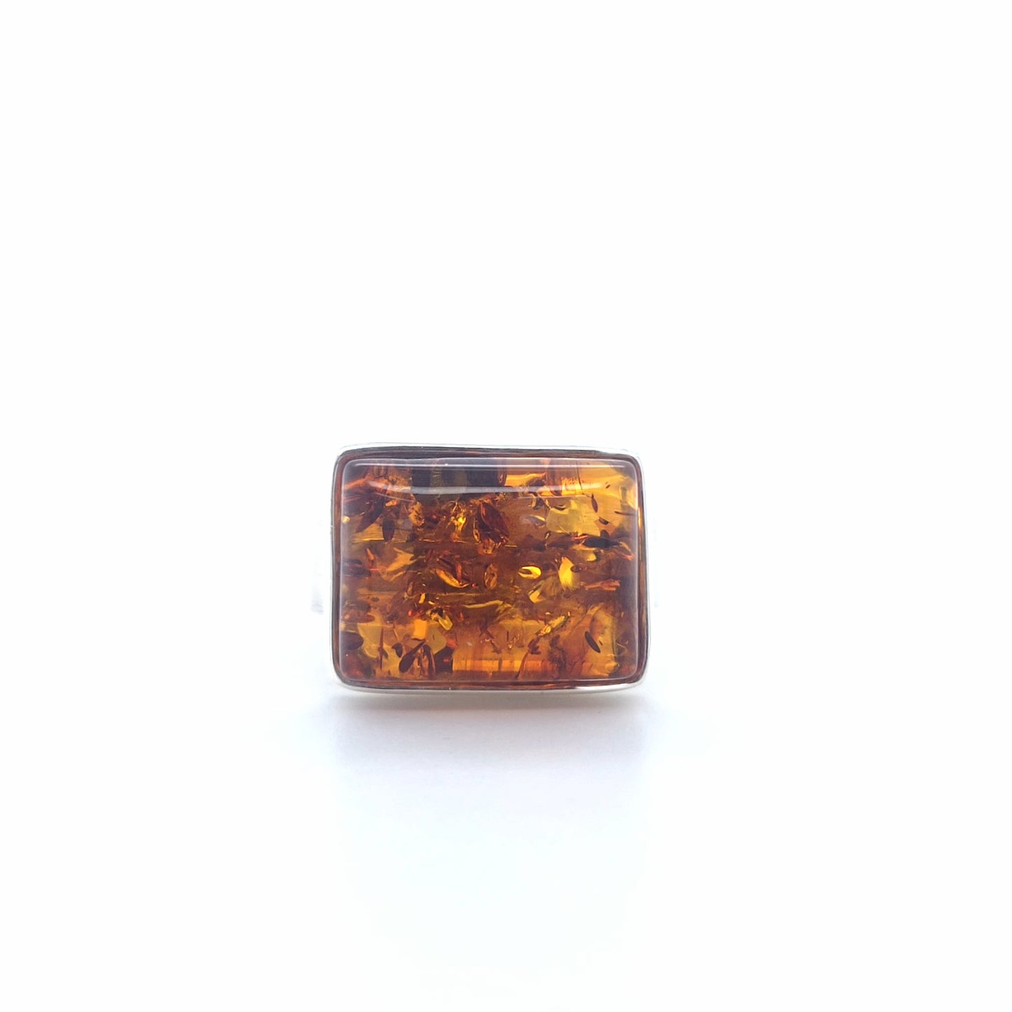 Moderne 925 Silberring mit echtem Ostsee-Bernstein in Cognac