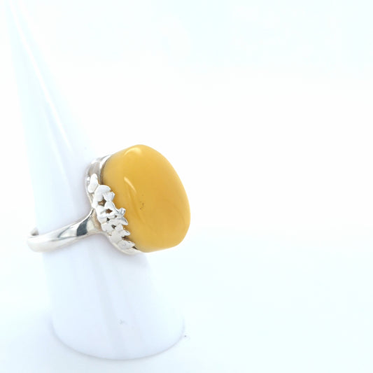 Designer-Unikat aus echtem 925 Sterling Silber und hellem Naturbernstein