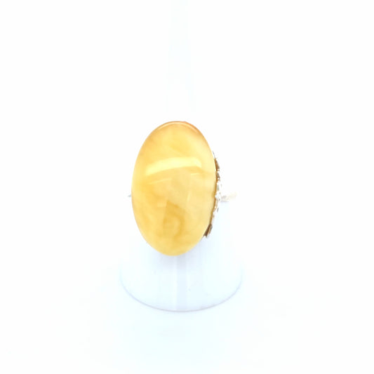 Ovale Naturbernstein Ring: Sanfter Schimmer & echtes Sterlingsilber