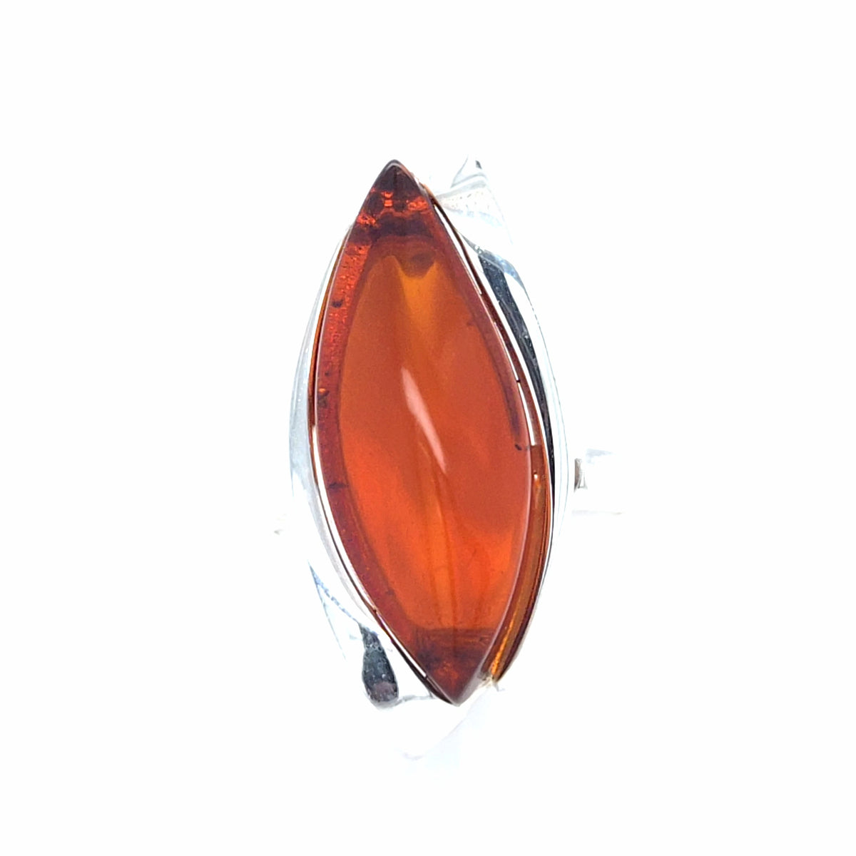 Extravaganter Statement-Silberring Unikat – Offener Navette-Ring mit Bernstein