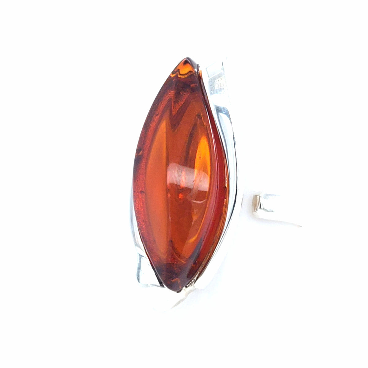 Extravaganter Statement-Silberring Unikat – Offener Navette-Ring mit Bernstein