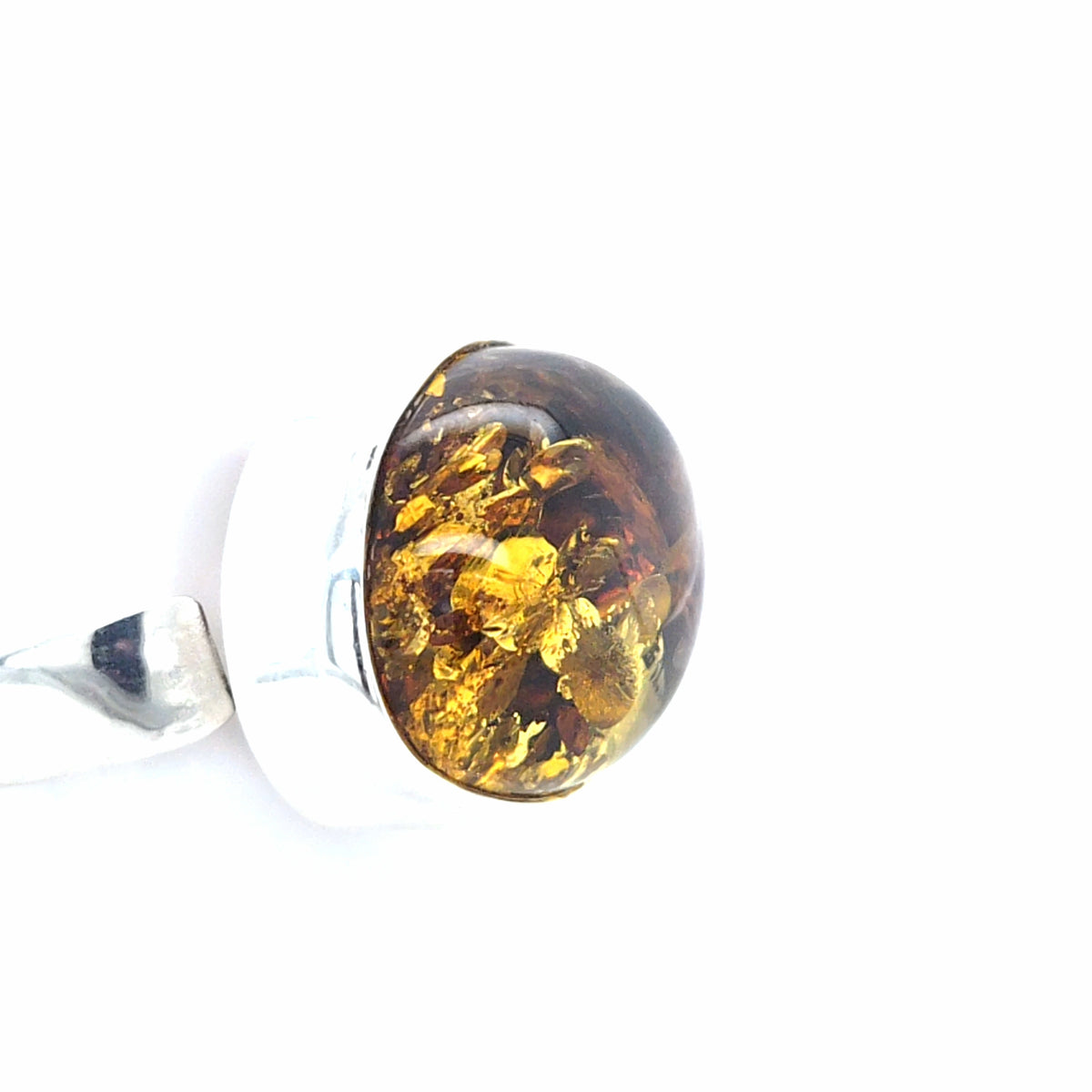 Markanter Silberring Unikat – Offener Statement-Ring mit Bernstein