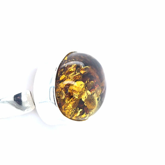 Markanter Silberring Unikat – Offener Statement-Ring mit Bernstein