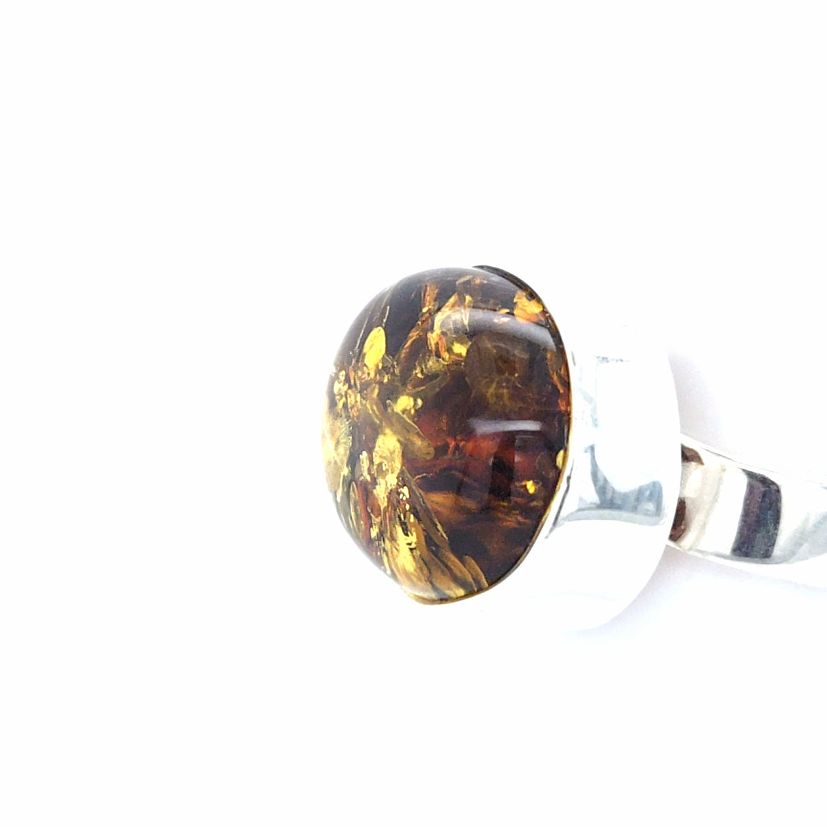 Markanter Silberring Unikat – Offener Statement-Ring mit Bernstein