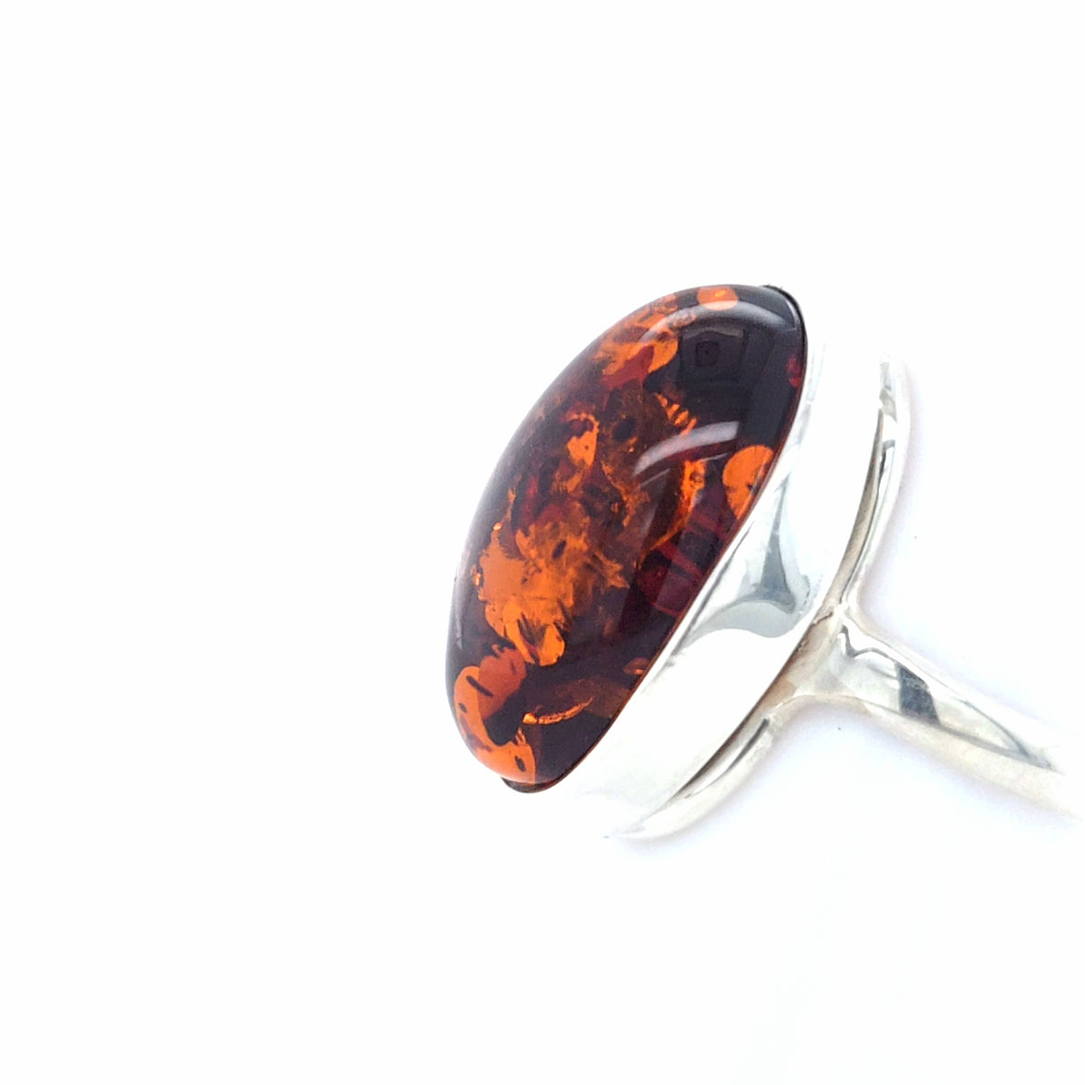 Silberring Unikat – Offener Ring mit echtem orangefarbenem Ostsee-Bernstein