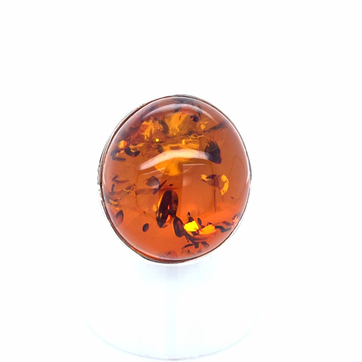 Modischer Silberring Unikat – Offener Ring mit echtem orangefarbenem Ostsee-Bernstein