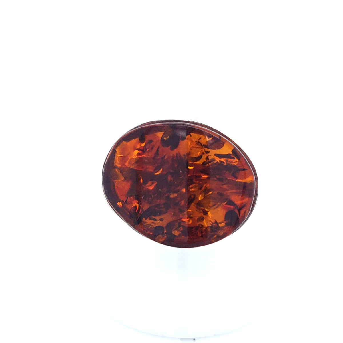 Flacher Designer-Silberring Unikat – Offener Oval-Ring mit Bernstein in tiefem Orange