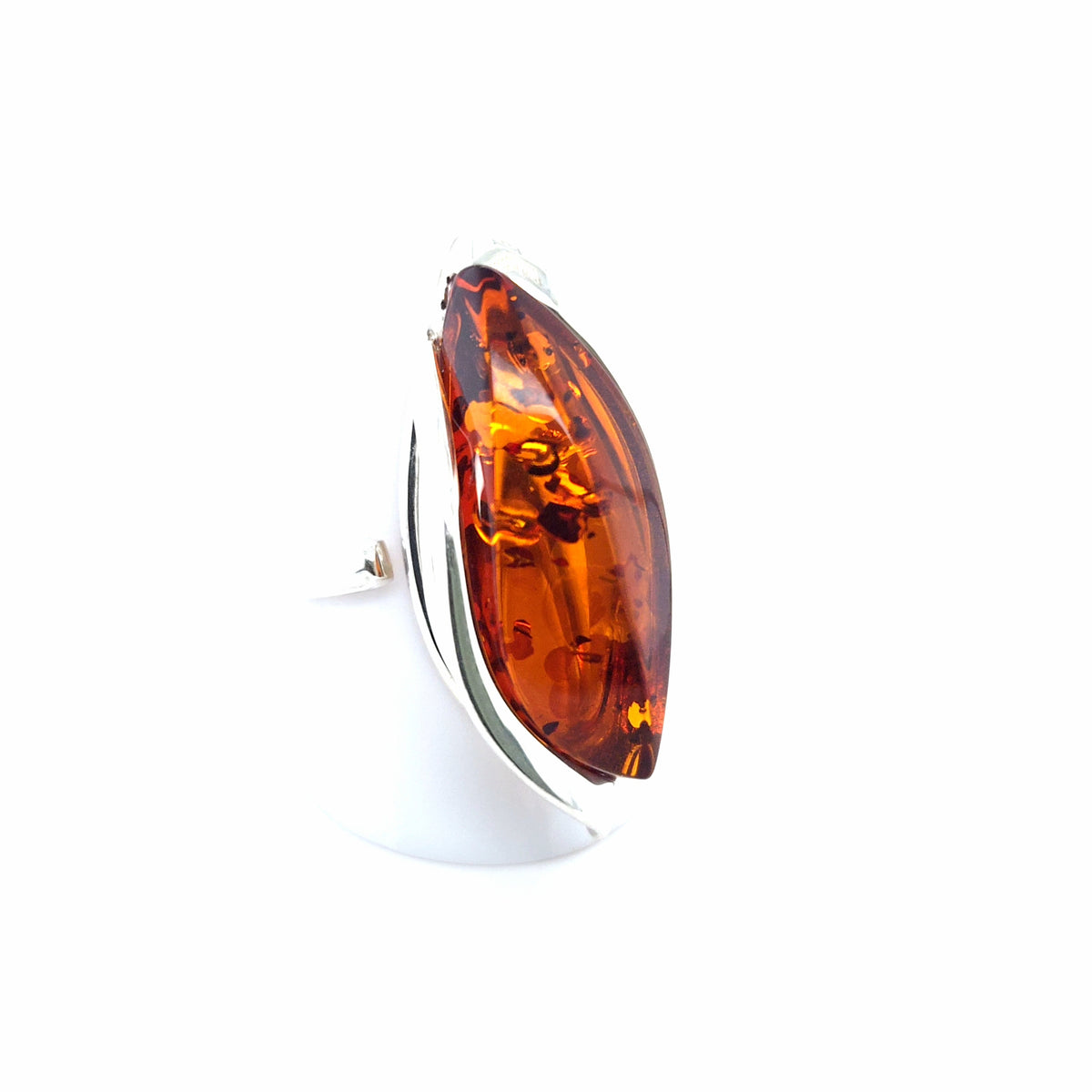 Ovaler Bernsteinring aus 925er Silber – Unikat, verstellbar