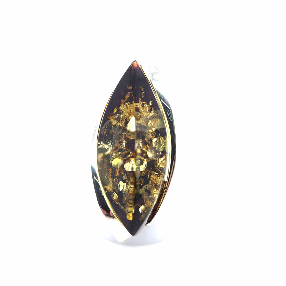 Ring mit grünem Bernstein aus 925er Silber – oval, verstellbar