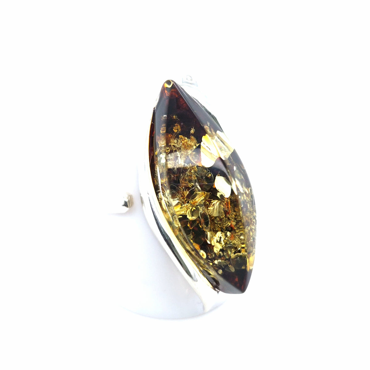 Ring mit grünem Bernstein aus 925er Silber – oval, verstellbar