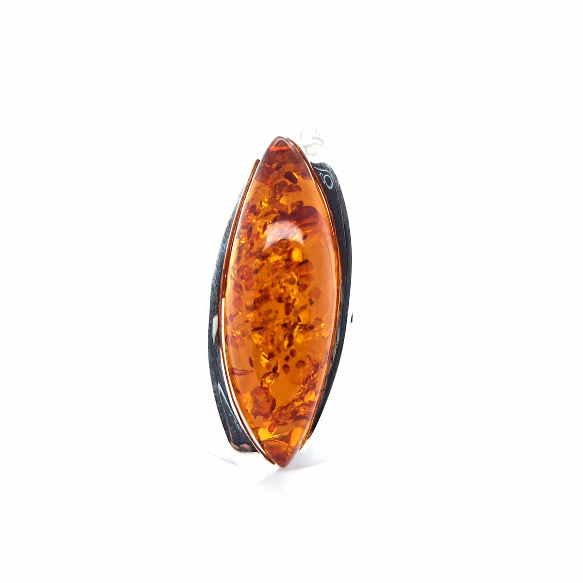 Langer Silberring mit orangem Ostsee-Bernstein – oval, verstellbar