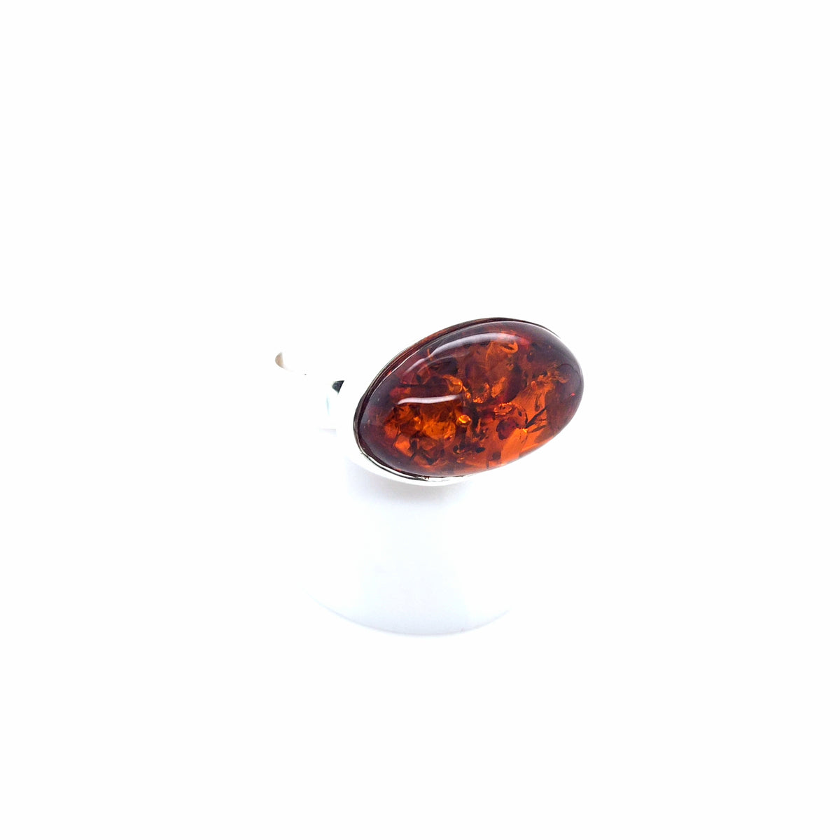 Zierlicher Bernsteinring in sattem Orange, 925er Silber – verstellbar
