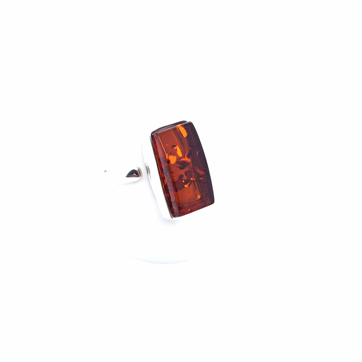 Rechteckiger Bernsteinring aus 925er Silber – sattes Orange, verstellbar