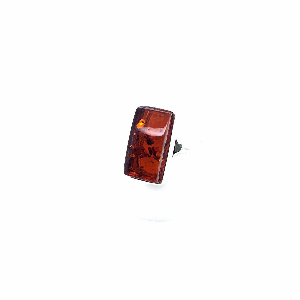 Rechteckiger Bernsteinring aus 925er Silber – sattes Orange, verstellbar