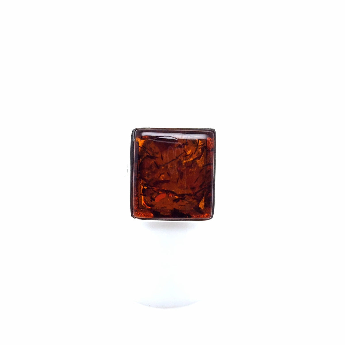 Quadratischer Bernsteinring aus 925er Silber – Orange, Unikat, verstellbar