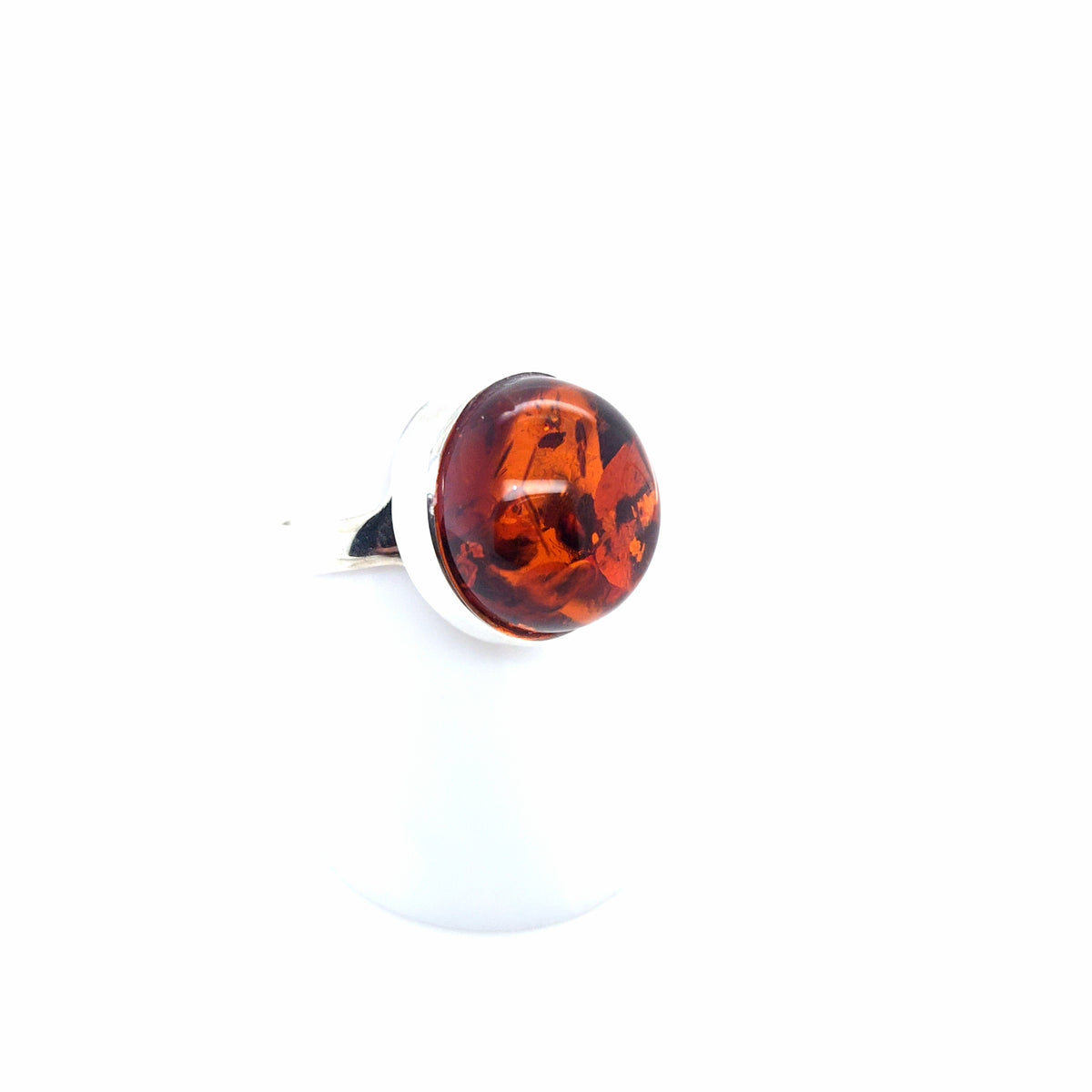 Runder Bernsteinring aus 925er Silber – sattes Orange, verstellbar