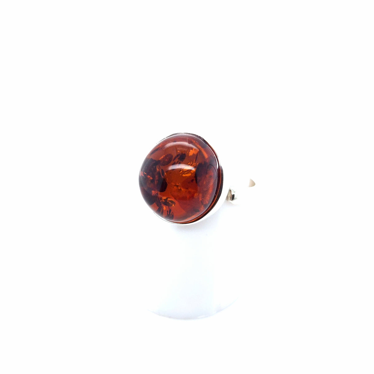 Runder Bernsteinring aus 925er Silber – sattes Orange, verstellbar