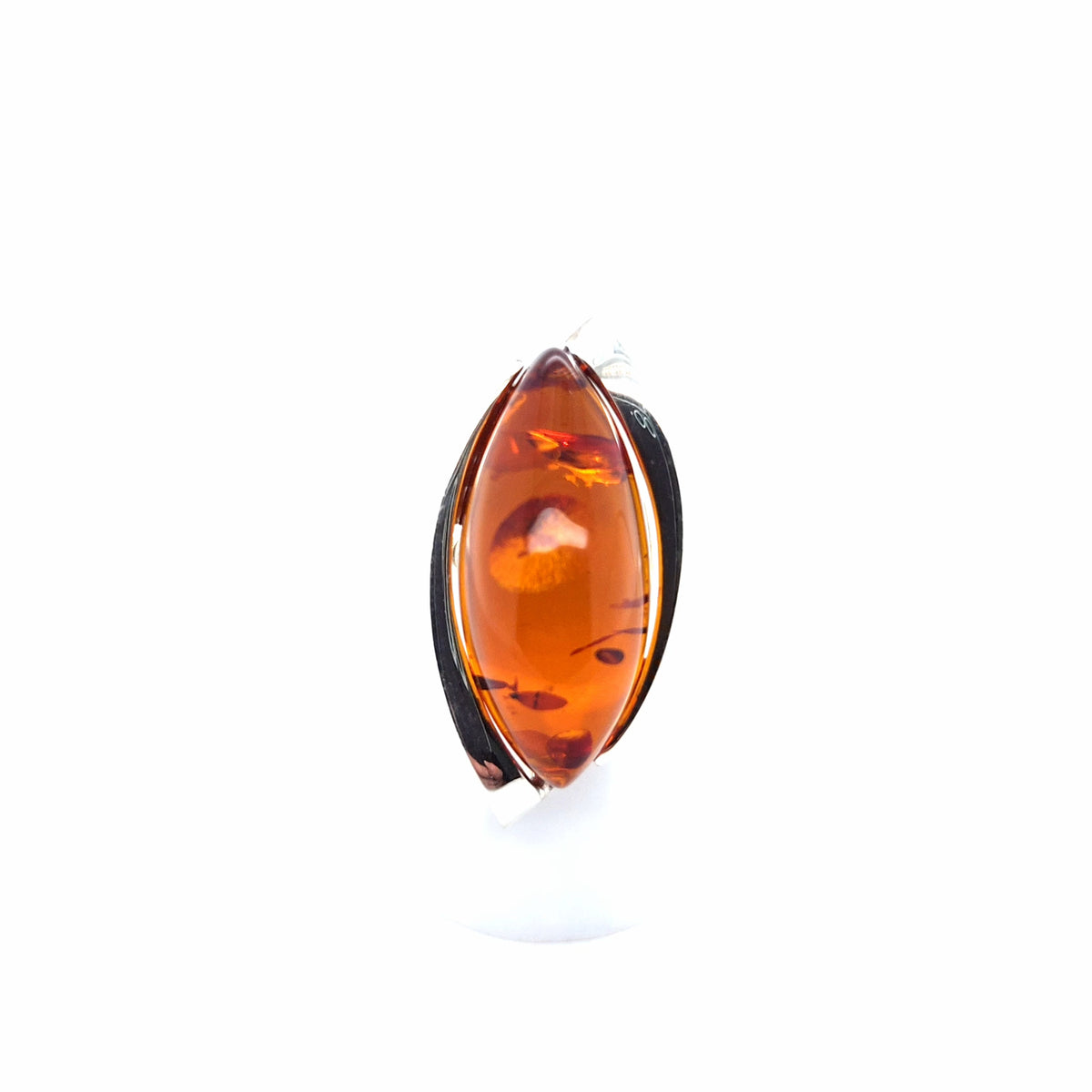 Schmaler ovaler Bernsteinring, 925er Silber – sattes Orange, verstellbar