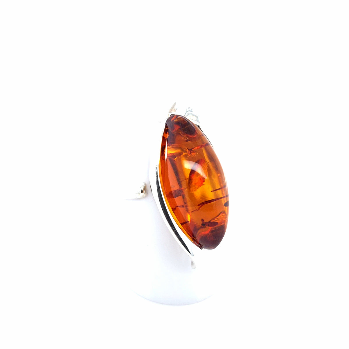 Schmaler ovaler Bernsteinring, 925er Silber – sattes Orange, verstellbar