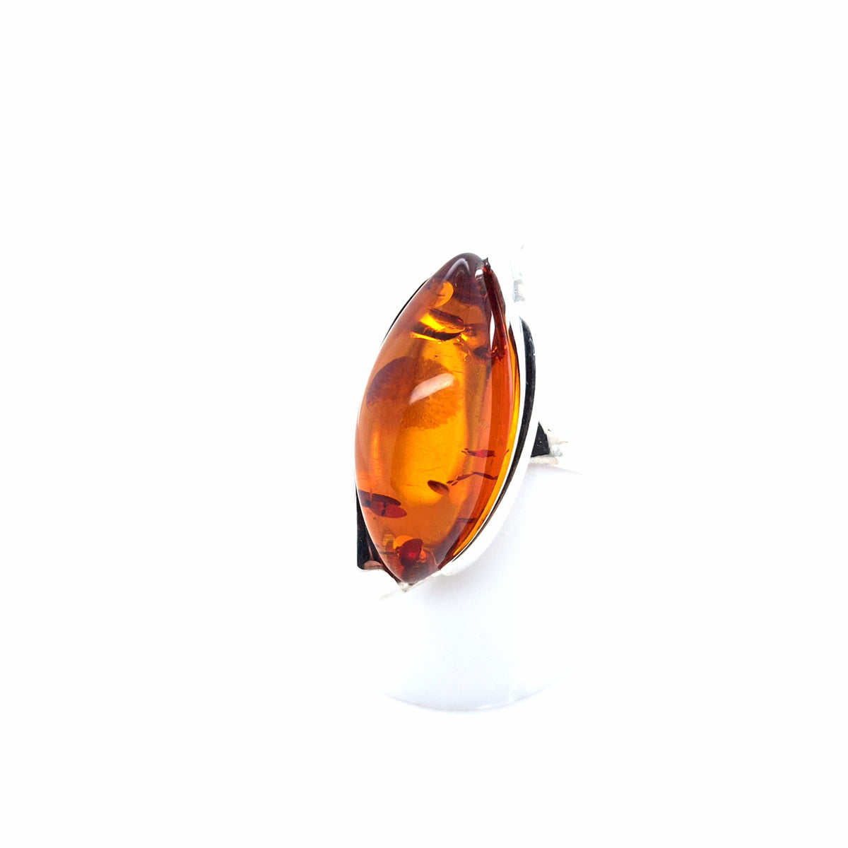 Schmaler ovaler Bernsteinring, 925er Silber – sattes Orange, verstellbar