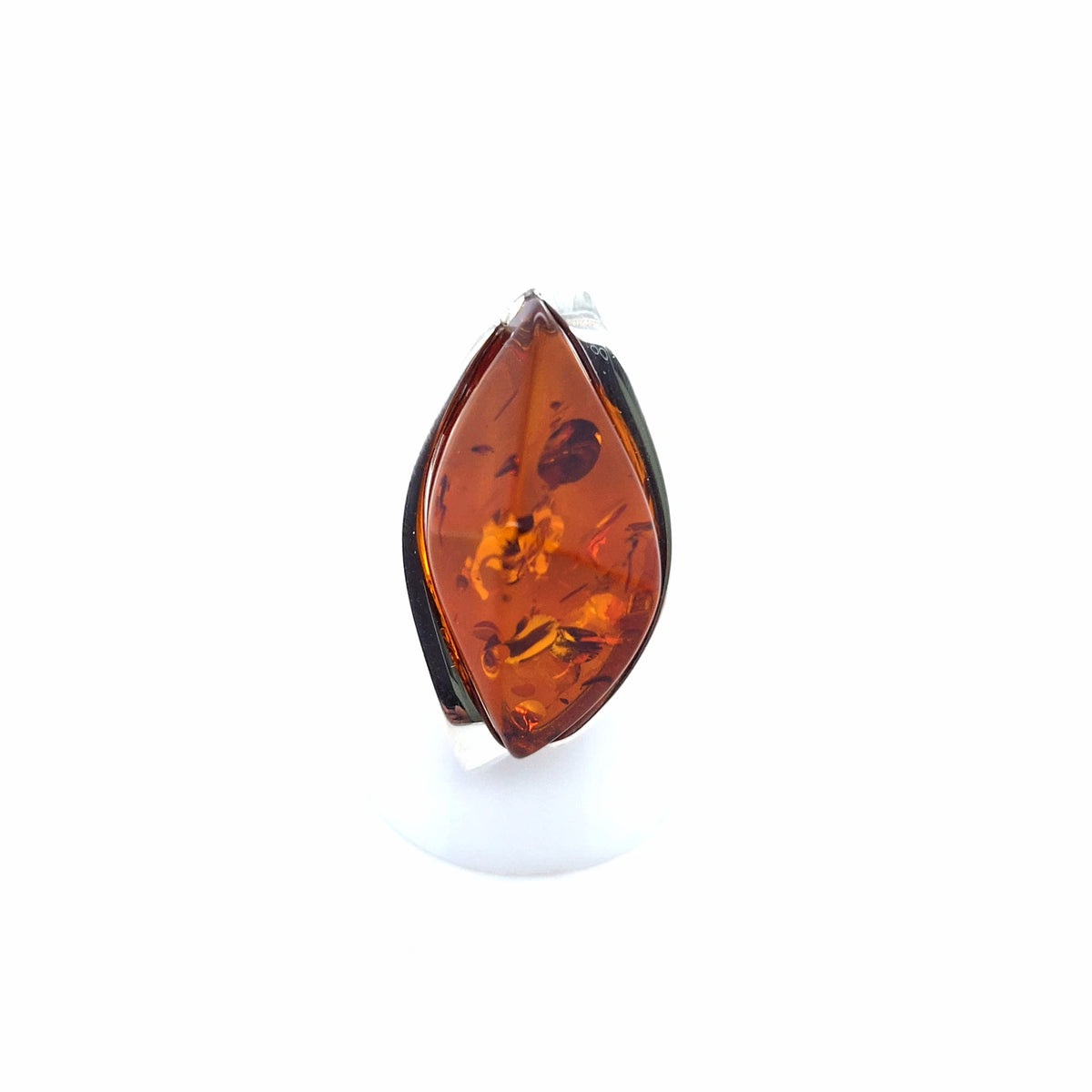 Cocktailring mit ovalem Bernstein in Orange, 925er Silber – verstellbar