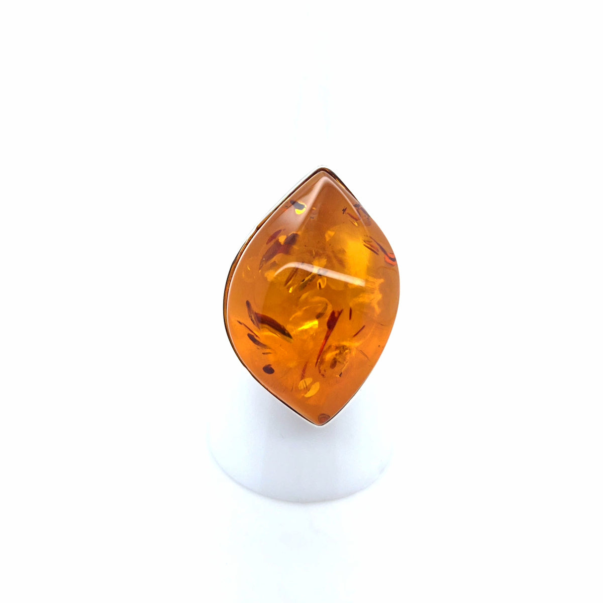 Damenring mit echtem Bernstein oval, 925er Silber – offen & verstellbar