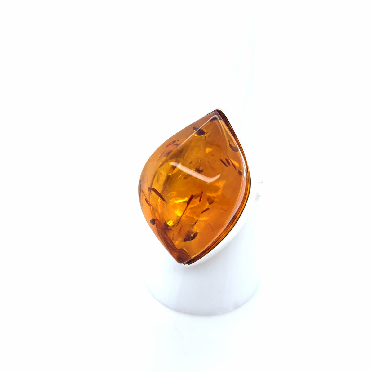 Damenring mit echtem Bernstein oval, 925er Silber – offen & verstellbar