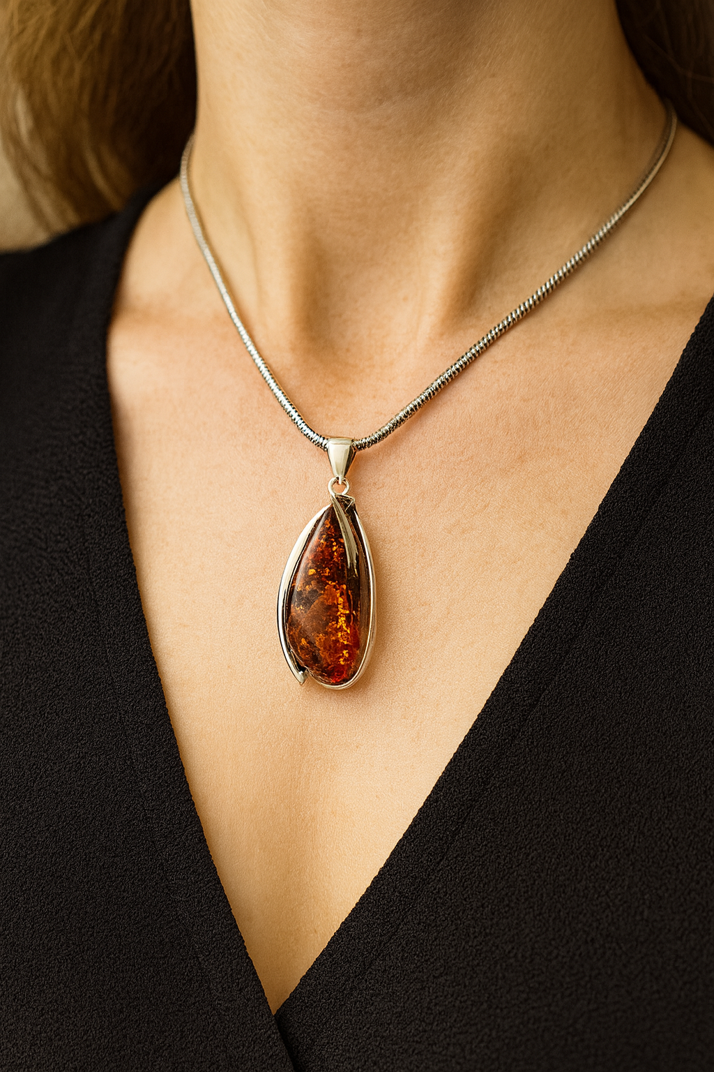 Schmuckanhänger Bernstein Unikat Orange Silber