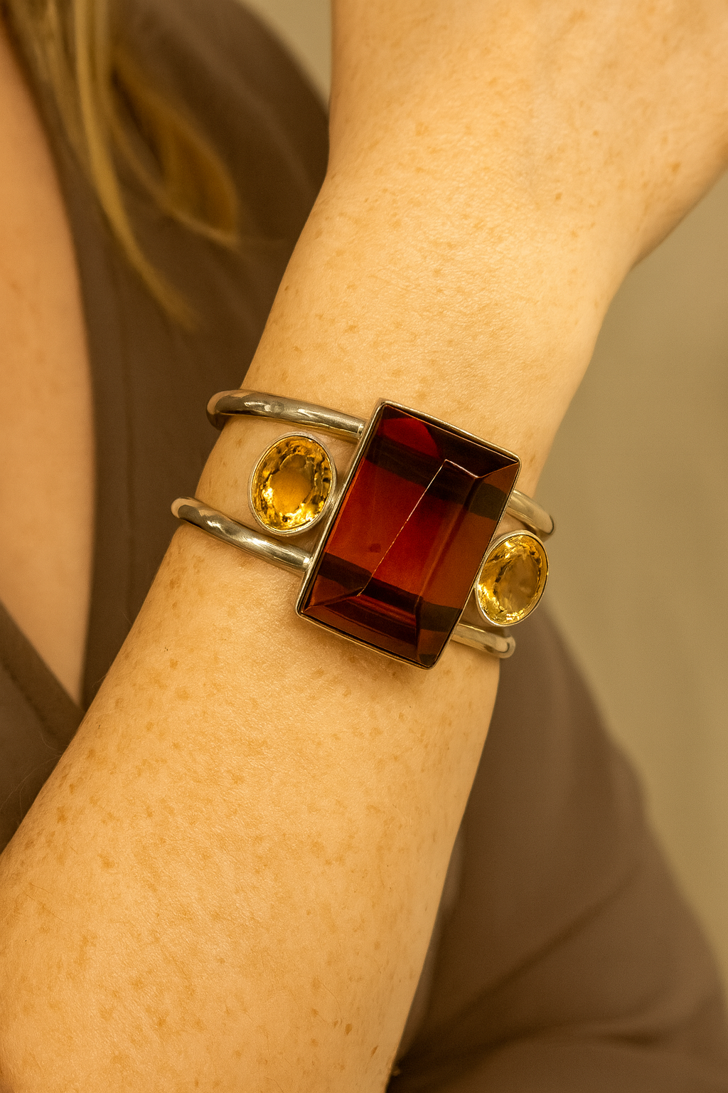 Modernes Silberarmband Bernstein rechteckig