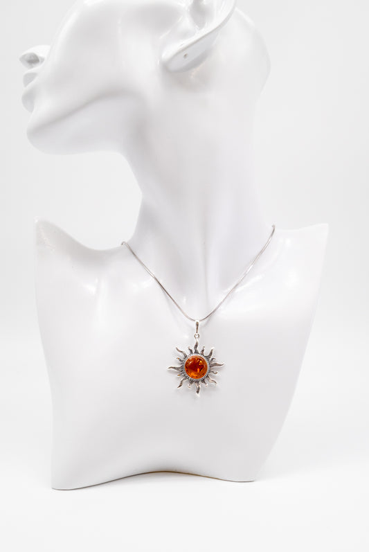 Sonnendesign-Anhänger mit Bernstein und 925er Silber