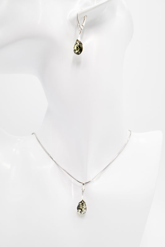Edles Silber-Schmuckset mit tropfenförmigem Bernstein