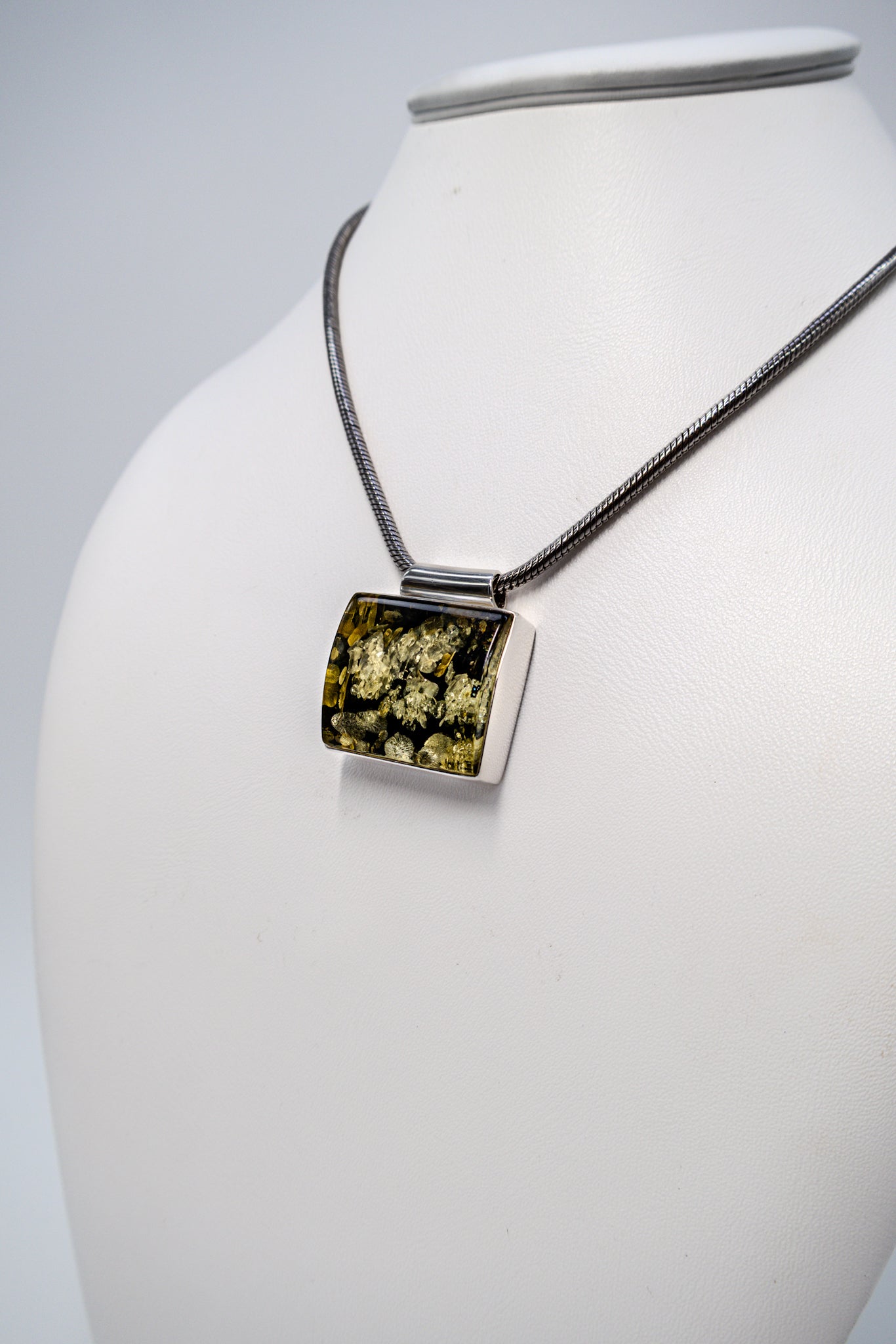 Modern amber pendant – handmade silver jewelry