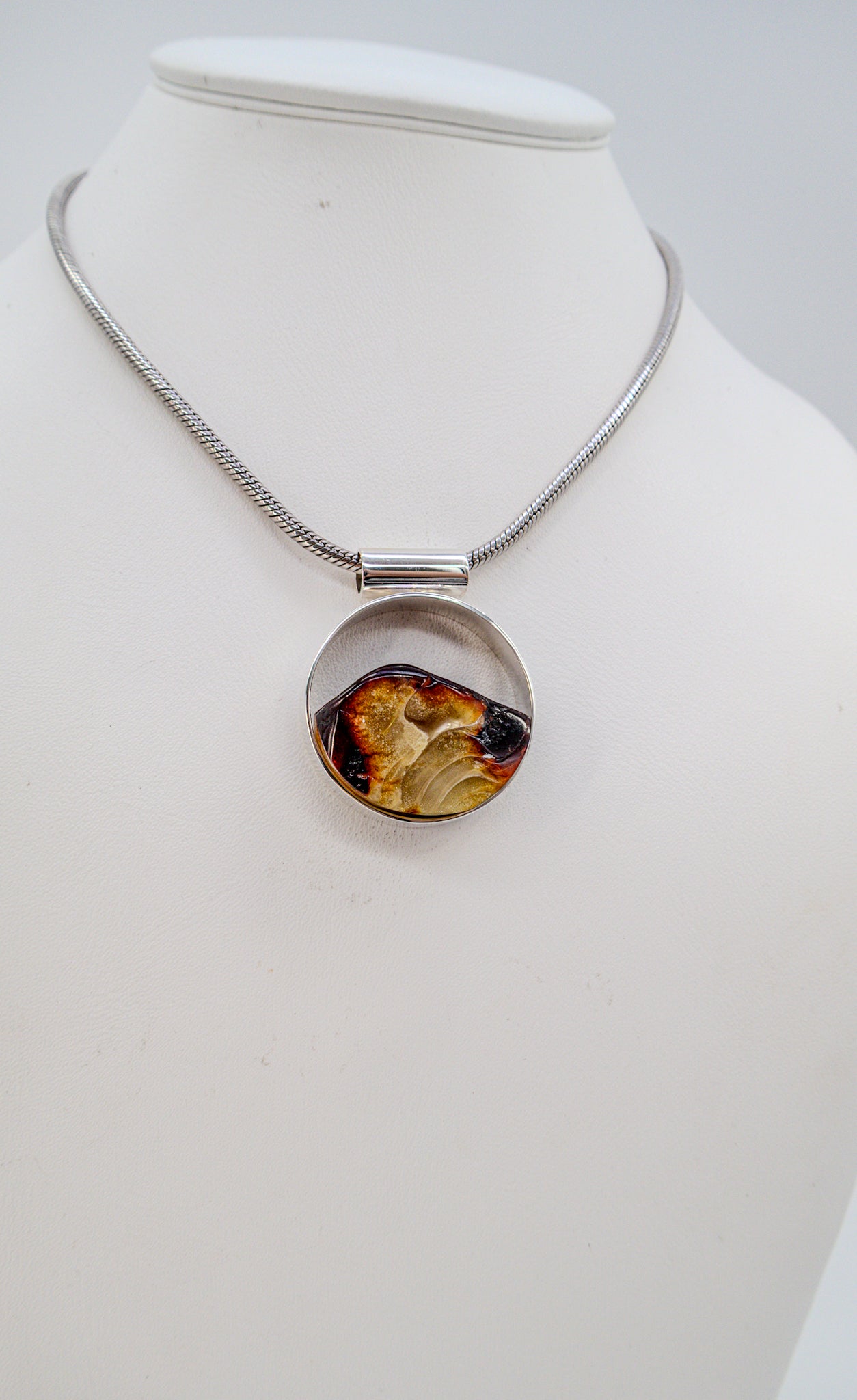 Amber pendant 925 silver – handmade unique piece