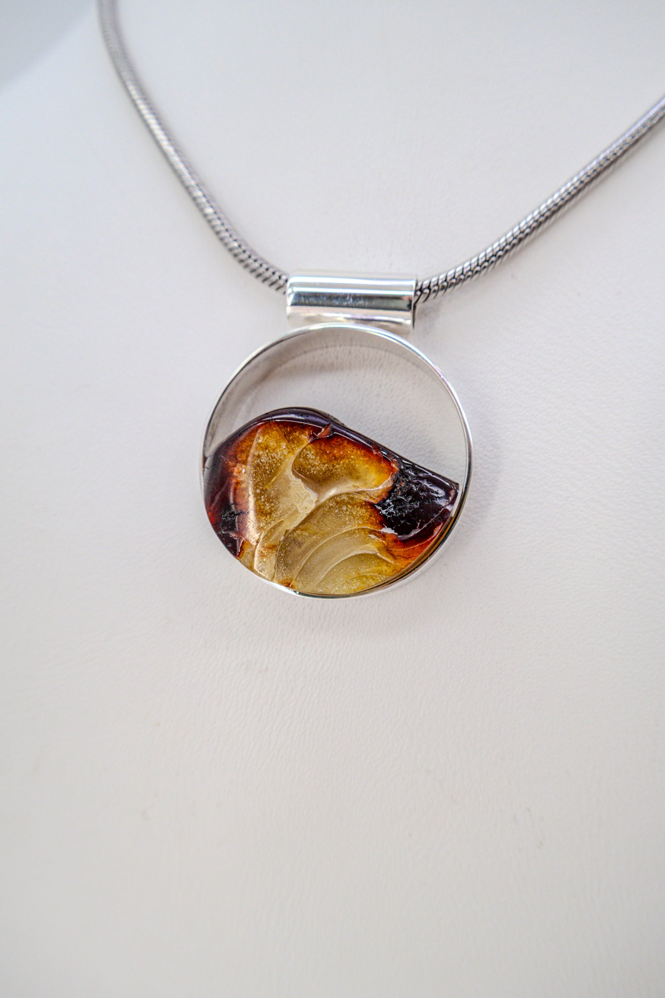 Amber pendant 925 silver – handmade unique piece