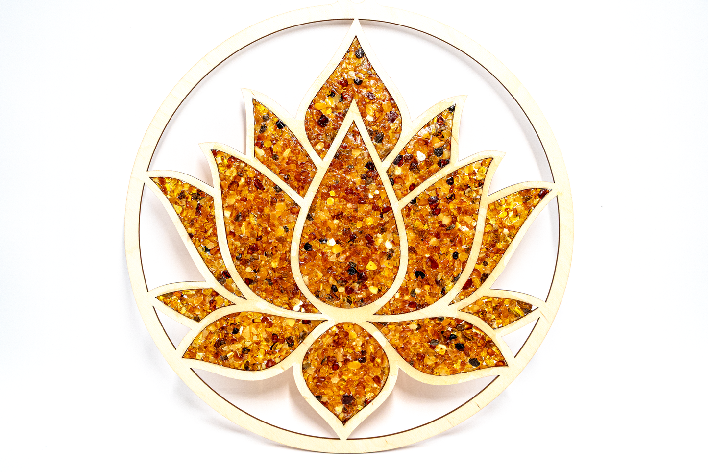 Lotus-Wandbild aus Bernstein – Spirituelle Deko