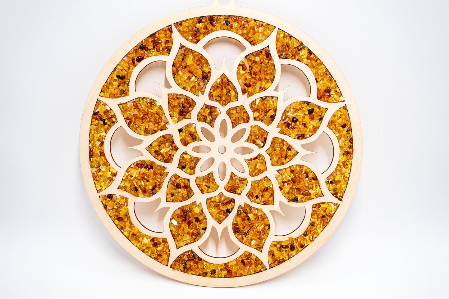 Holzbild mit Bernstein – Lotusblume 30 cm