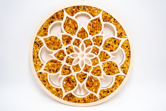 Holzbild mit Bernstein – Lotusblume 30 cm