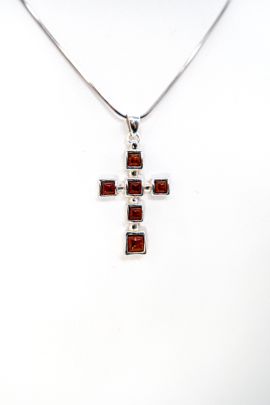 Unisex Kreuz Kettenanhänger aus echtem Bernstein