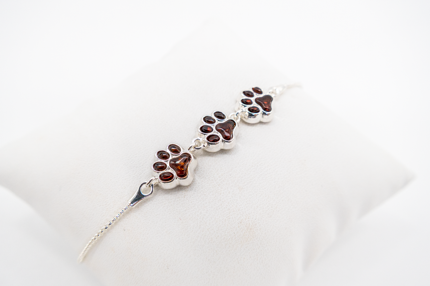 Hundepfoten Armband Damen – Silber & Bernstein Unikat